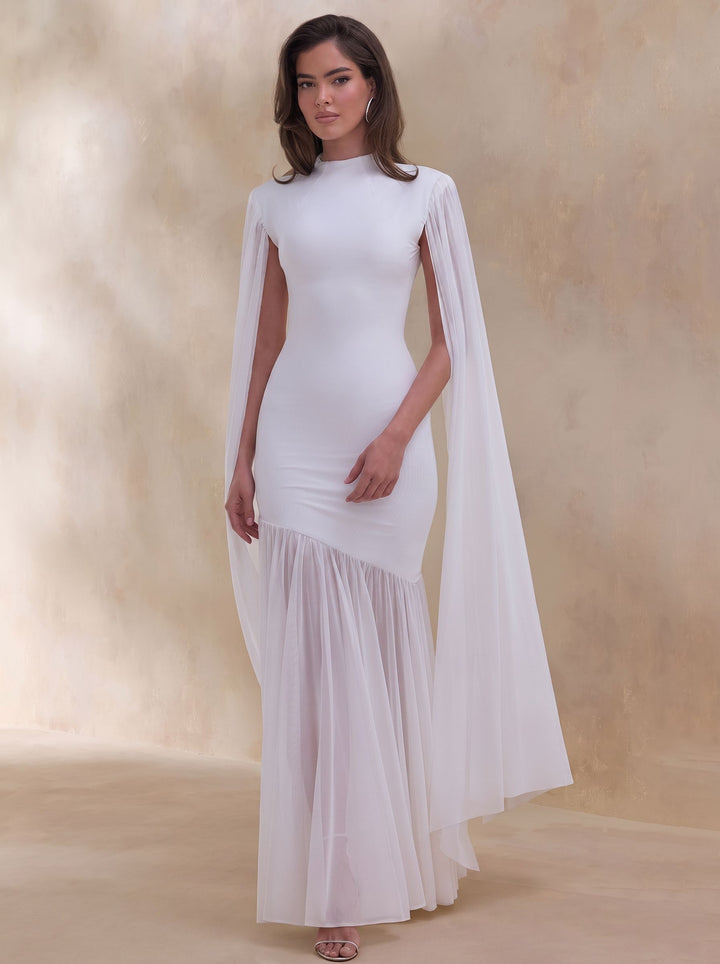 Elegant Cape Sleeve Maxi Dress