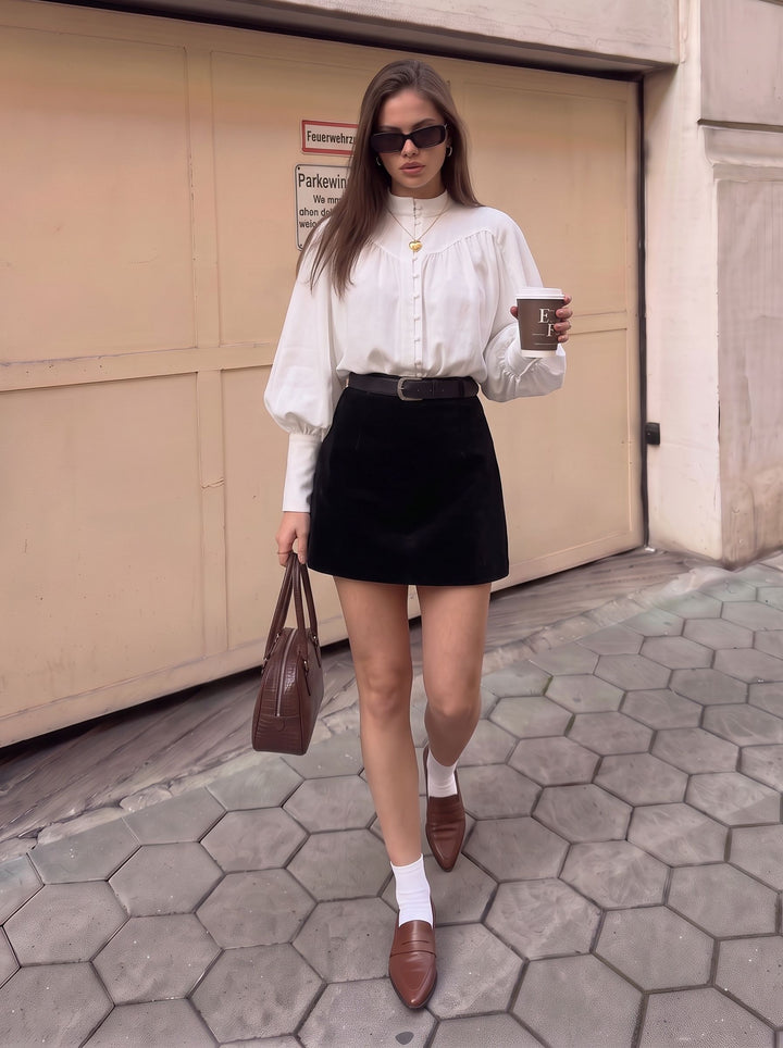 Elegant Balloon Sleeve Button Down Blouse