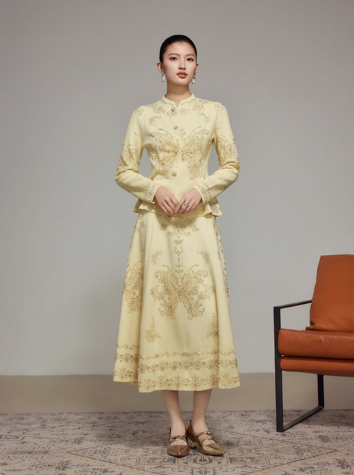 Embroidered Butterfly Pink A Line Skirt