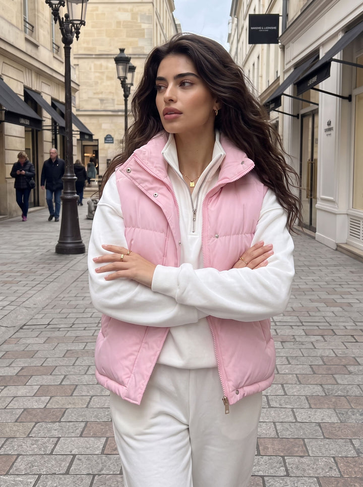 Cropped Stand Collar Puffer Vest