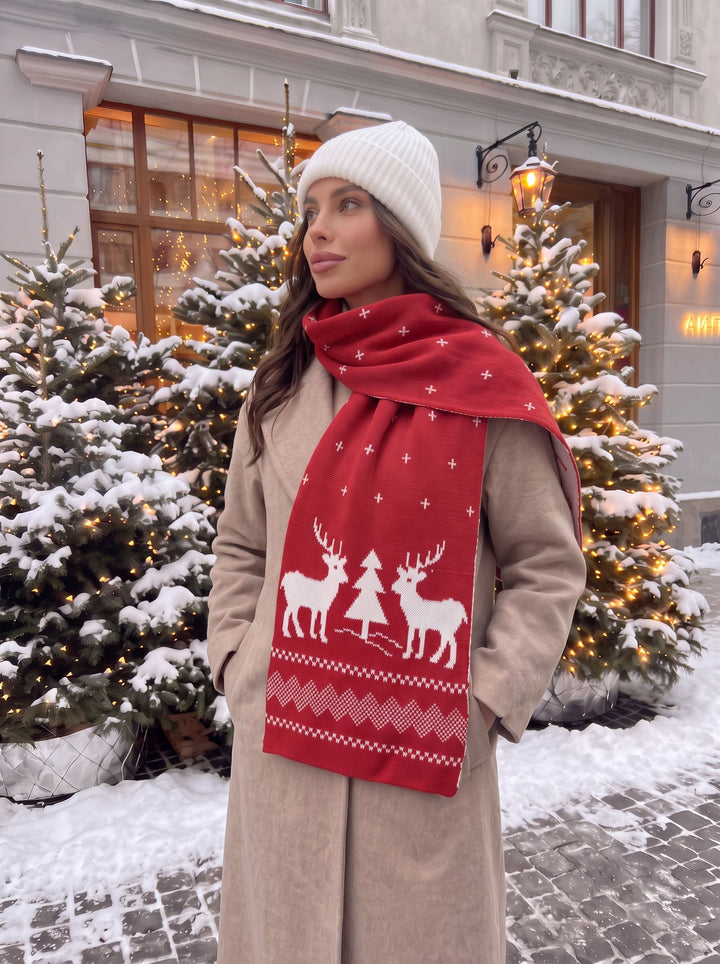 Festive Reindeer Knit Winter Scarf