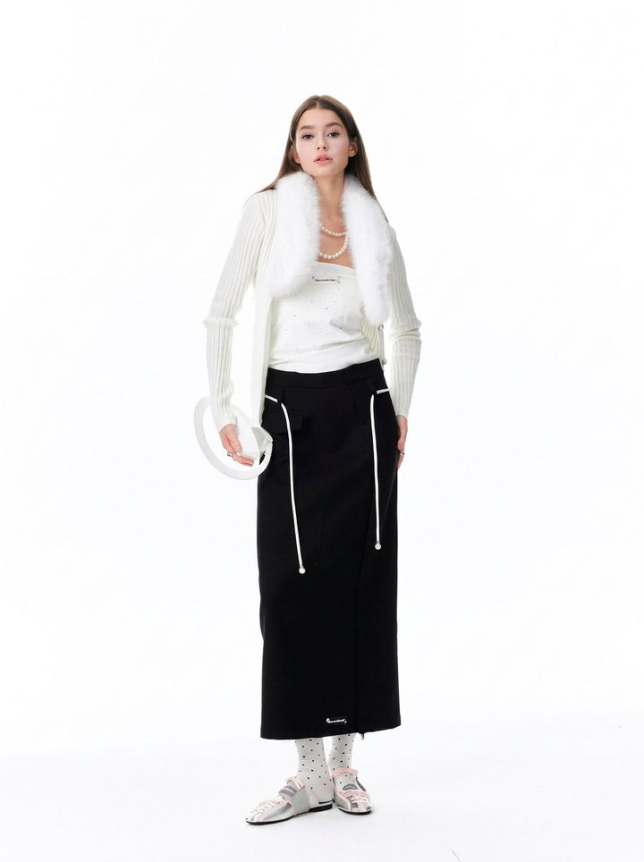 Faux Fur Trim Ribbed Cardigan