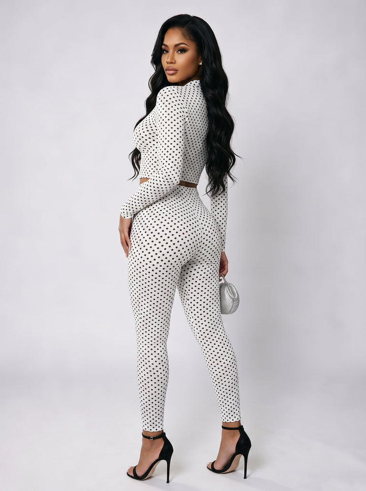 Polka Dot Zip Crop Pants Set