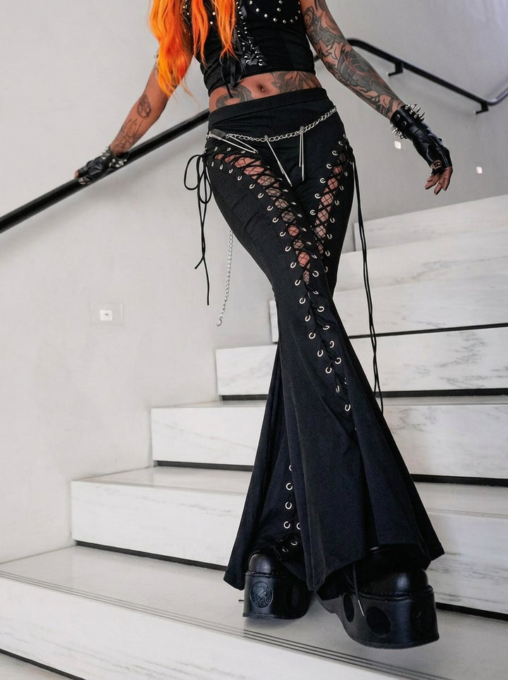 Grommet Lace Up Flare Pants