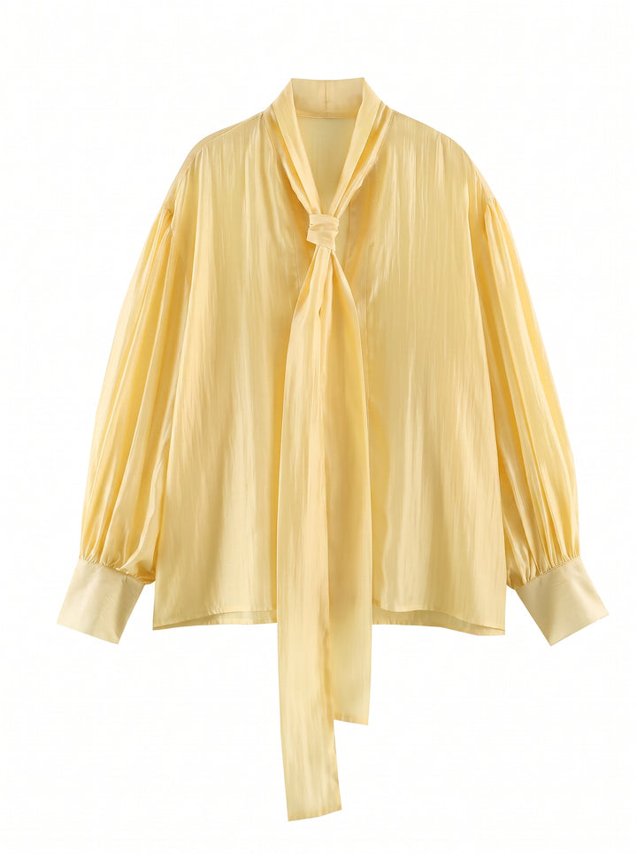 Elegant Satin Tie Neck Blouse