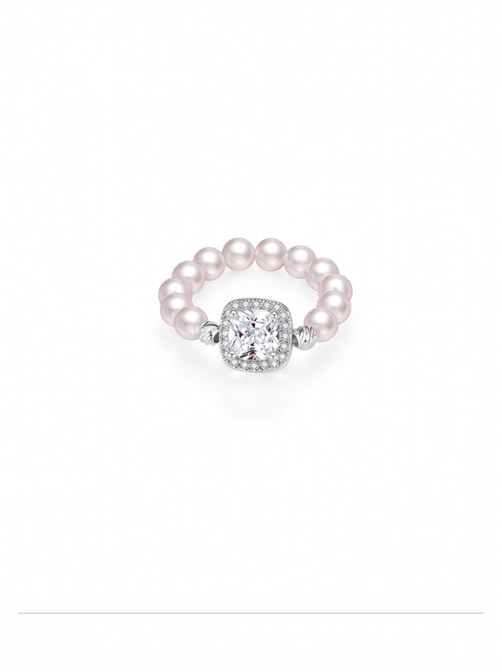 Elegant Beaded Halo Pearl Ring