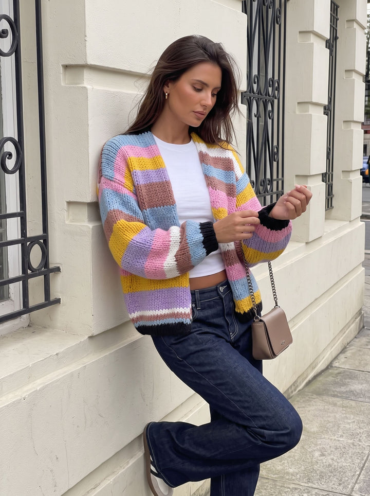 Chunky Oversized Striped Knit Cardigan