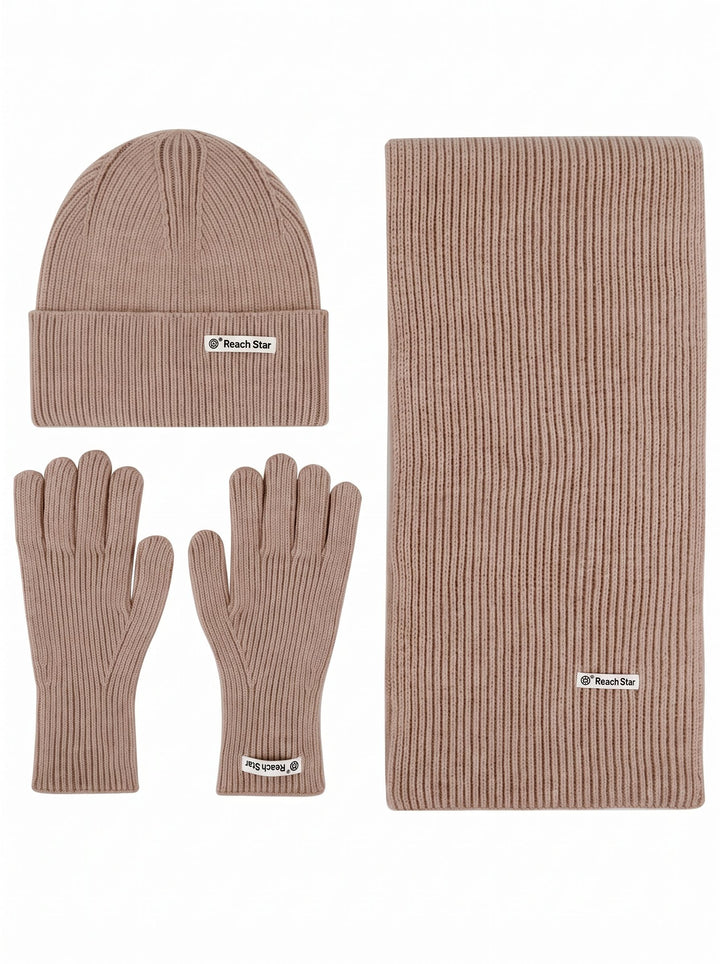 Cozy Ribbed Knit Winter Hat Scarf Gloves 3-Piece Set