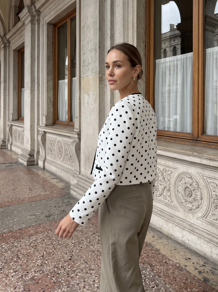Polka Dot Cropped Contrast Jacket