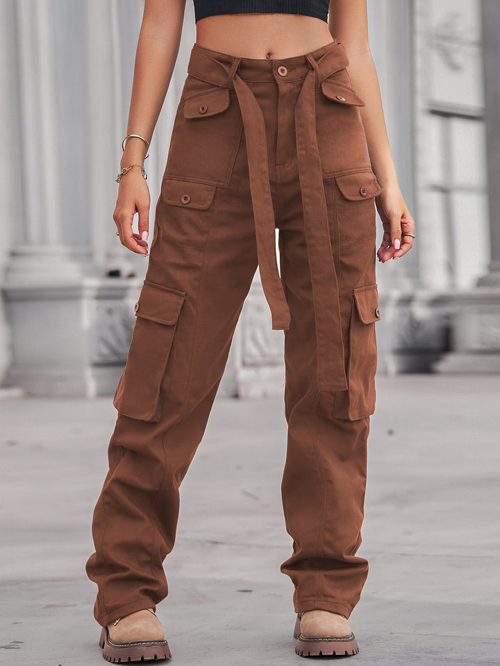 High Waisted Belted Cargo Jeans