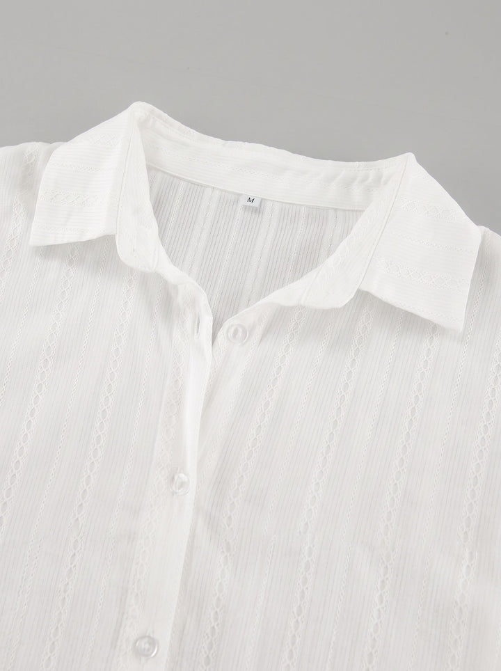 Sheer Striped Ruffle Sleeve Button Shirt