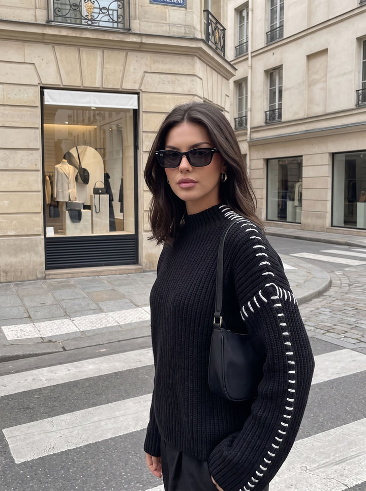Contrast Stitch Mock Neck Sweater