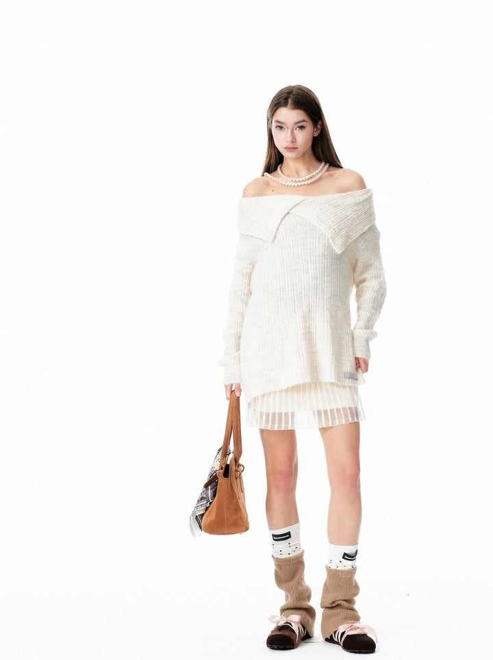 Cozy Off Shoulder Ribbed Knit Sweater