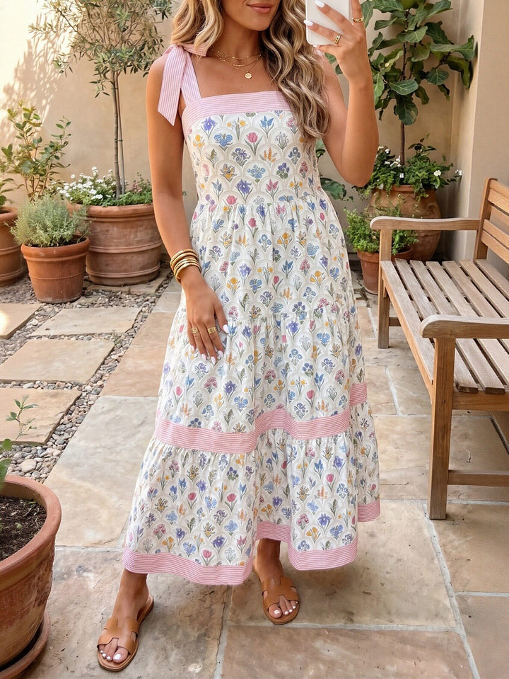 Floral Tie Strap Tiered Maxi Dress