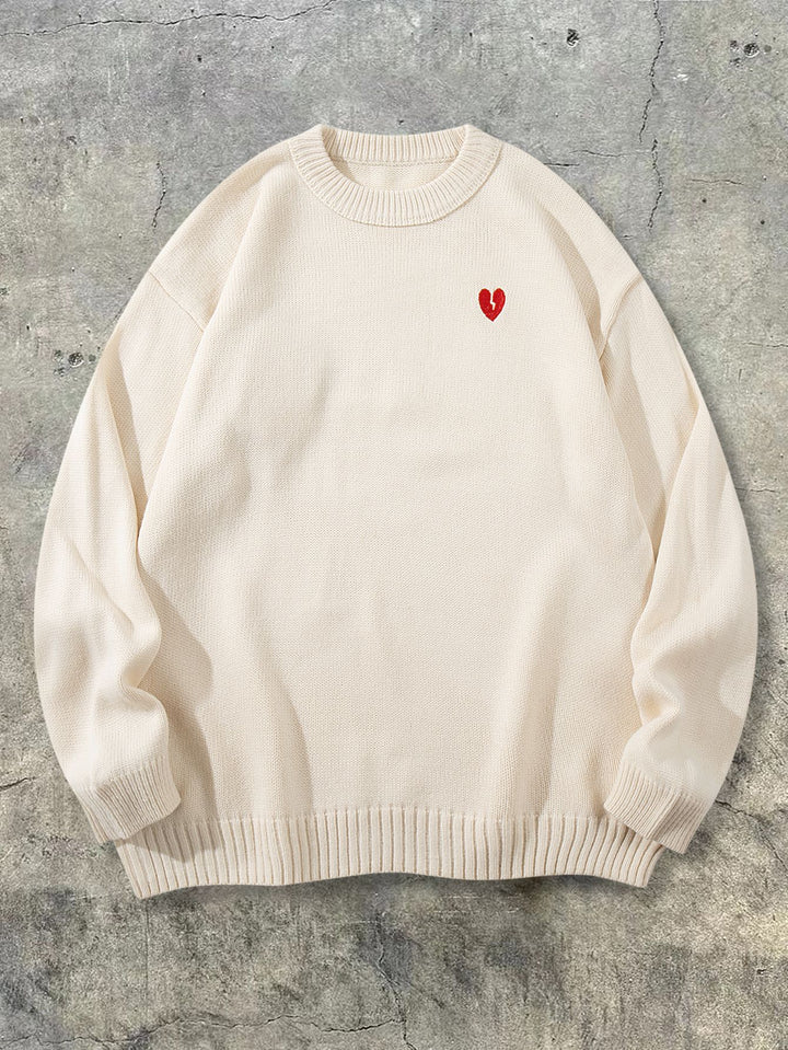 Oversized Broken Heart Embroidered Sweater