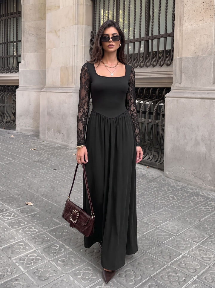 Elegant Lace Sleeve Square Neck Dress