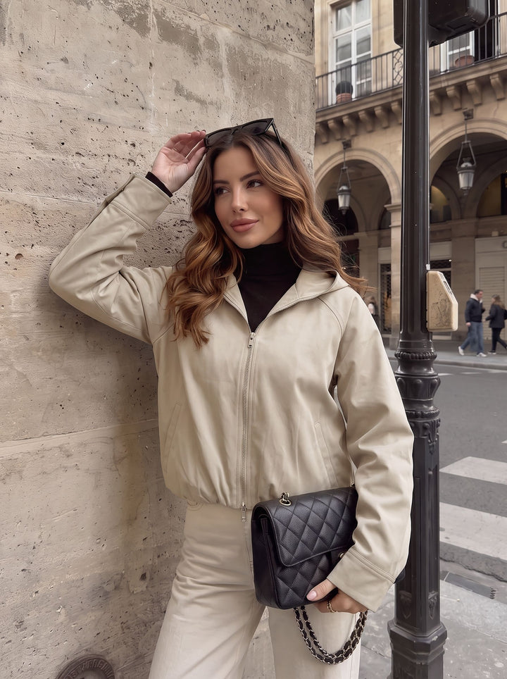 Cropped Ruched Hem Zip Up Jacket