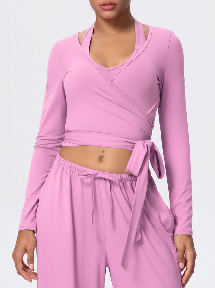 Cropped Wrap Long Sleeve Sports Tee