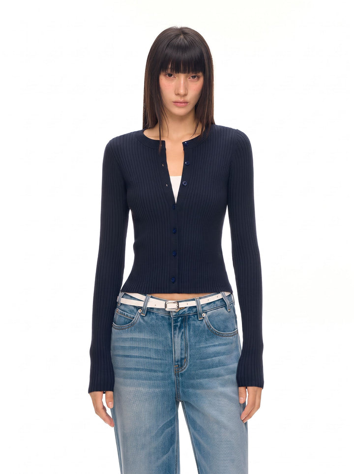 Slim Fit Ribbed Knit Cardigan