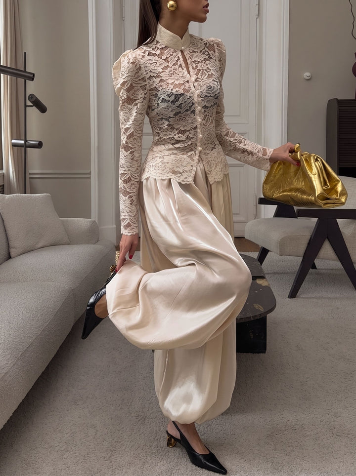 Silky Satin Elastic Hem Pants