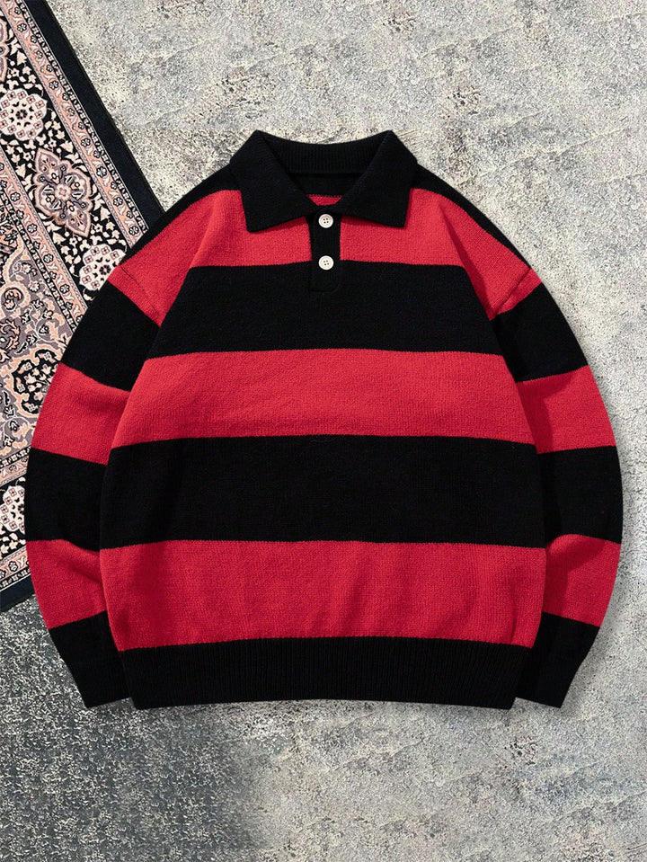 Oversized Striped Polo Collar Sweater