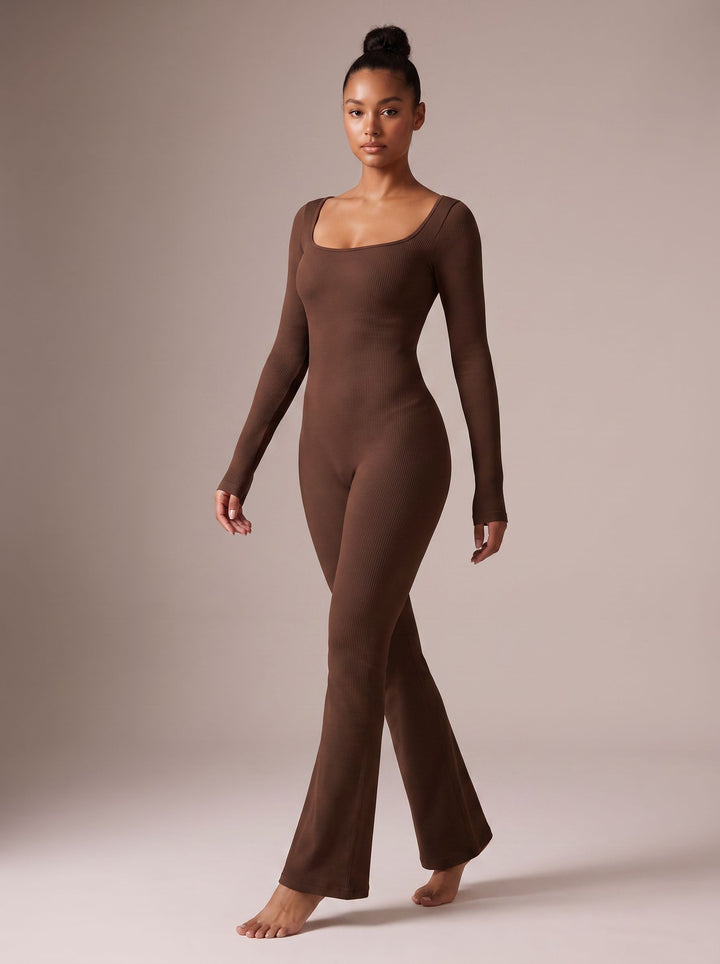 Square-Neck Flared-Leg Modern Jumpsuit