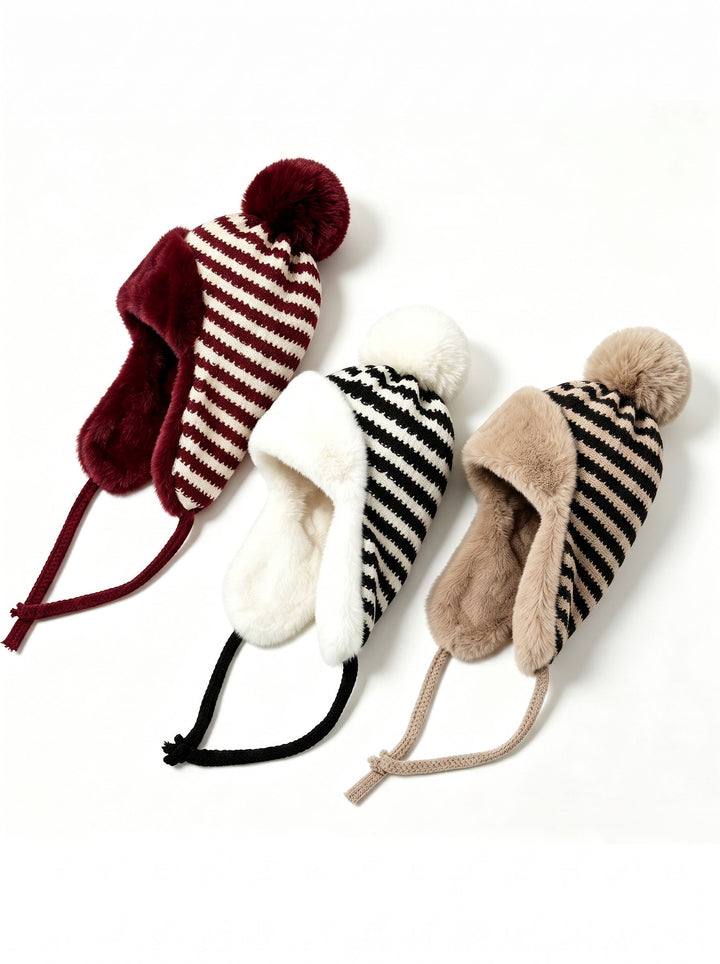 Cozy Faux Fur Lined Striped Hat