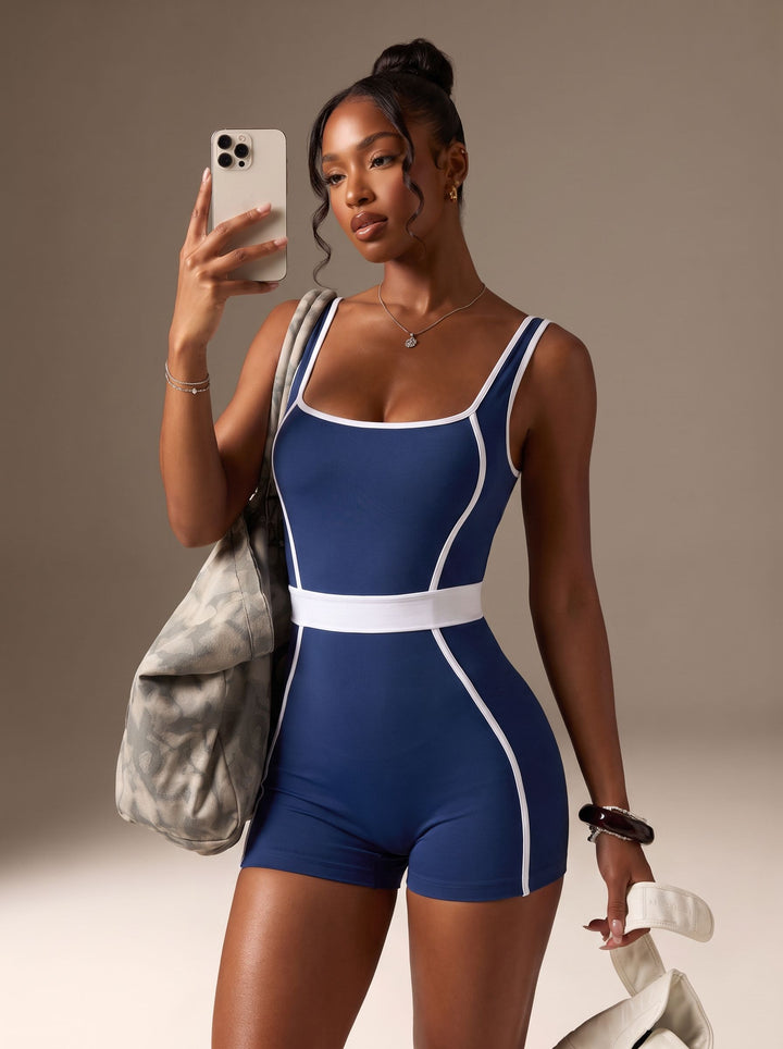 Sculpting Contrast Trim Athletic Romper