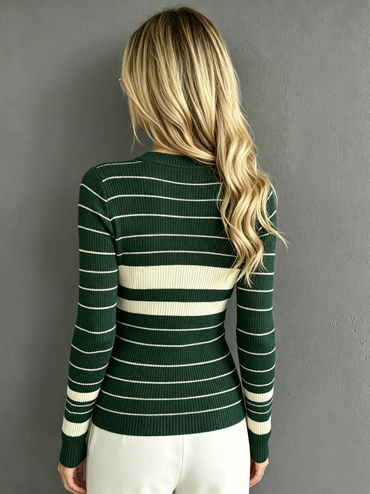Slim Fit Striped V Neck Sweater