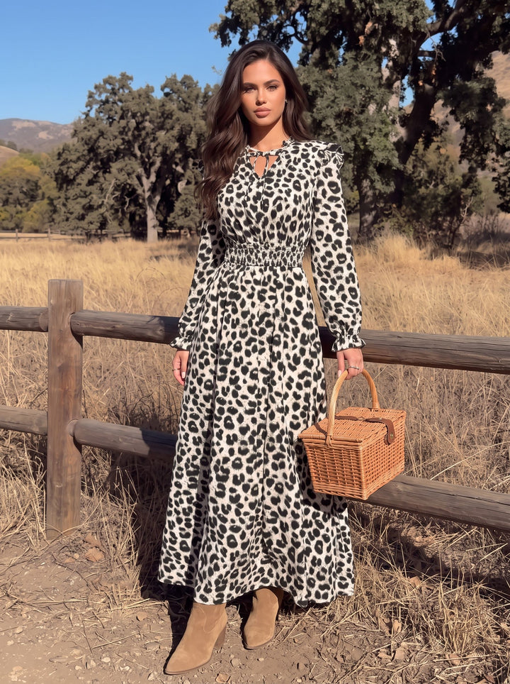 Leopard Print Ruffled Maxi Dress