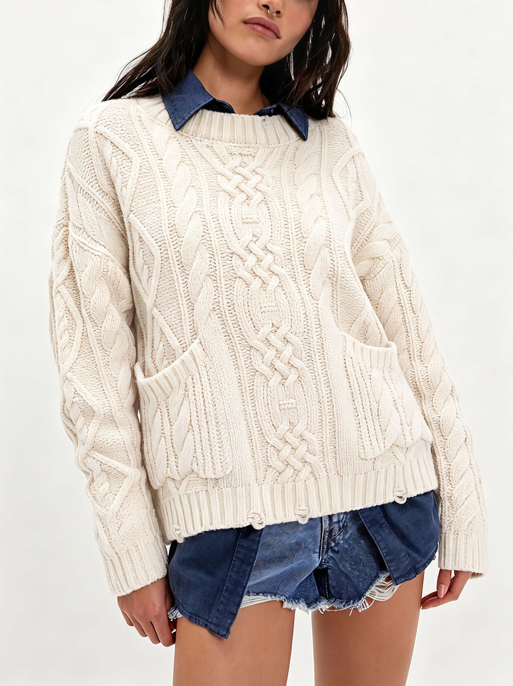 Cozy Cable Knit Pocket Pullover Sweater