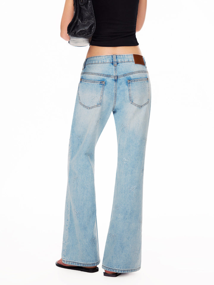 Rhinestone Bow Embellished Flare Jeans