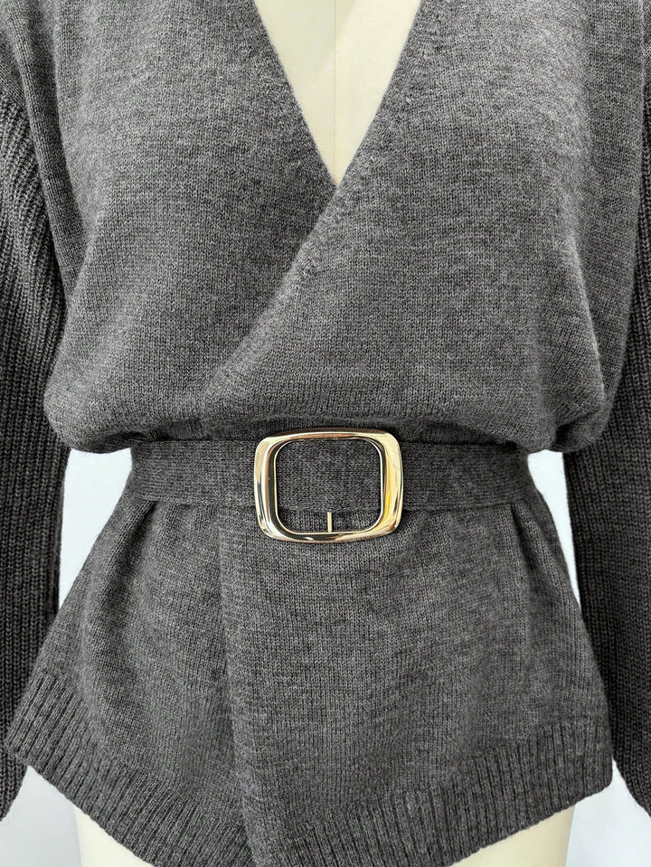 Elegant Wrap Belted Knit Cardigan