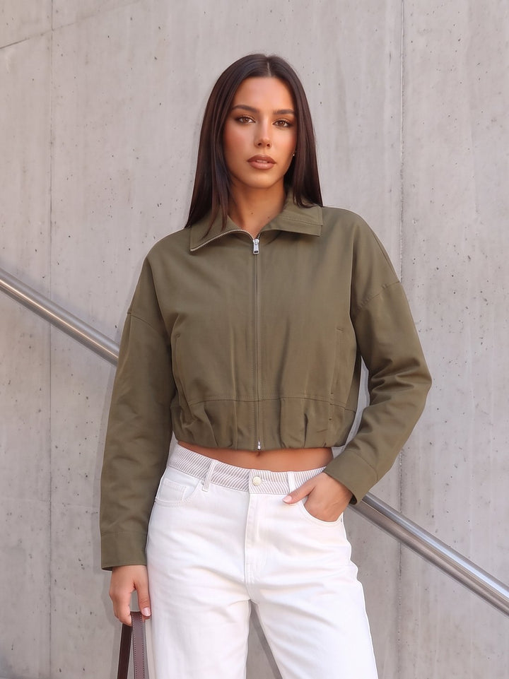 Cropped Zip Up Utility Jacket
