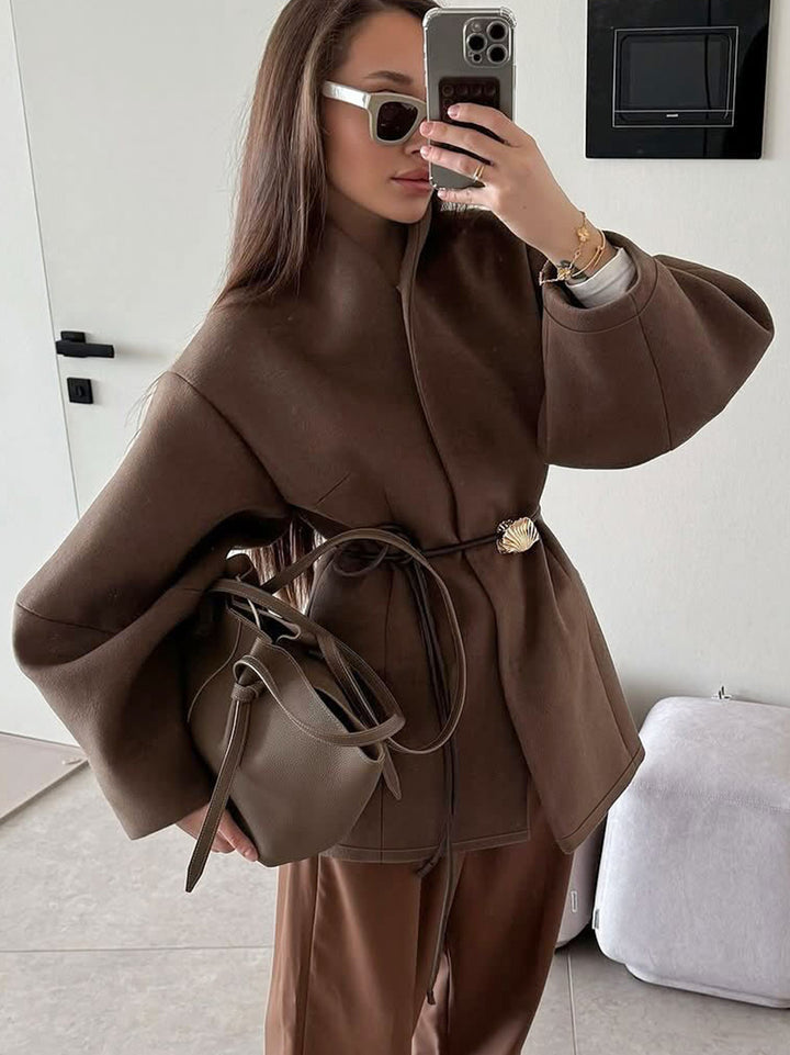 Oversized Wool Blend Wrap Coat