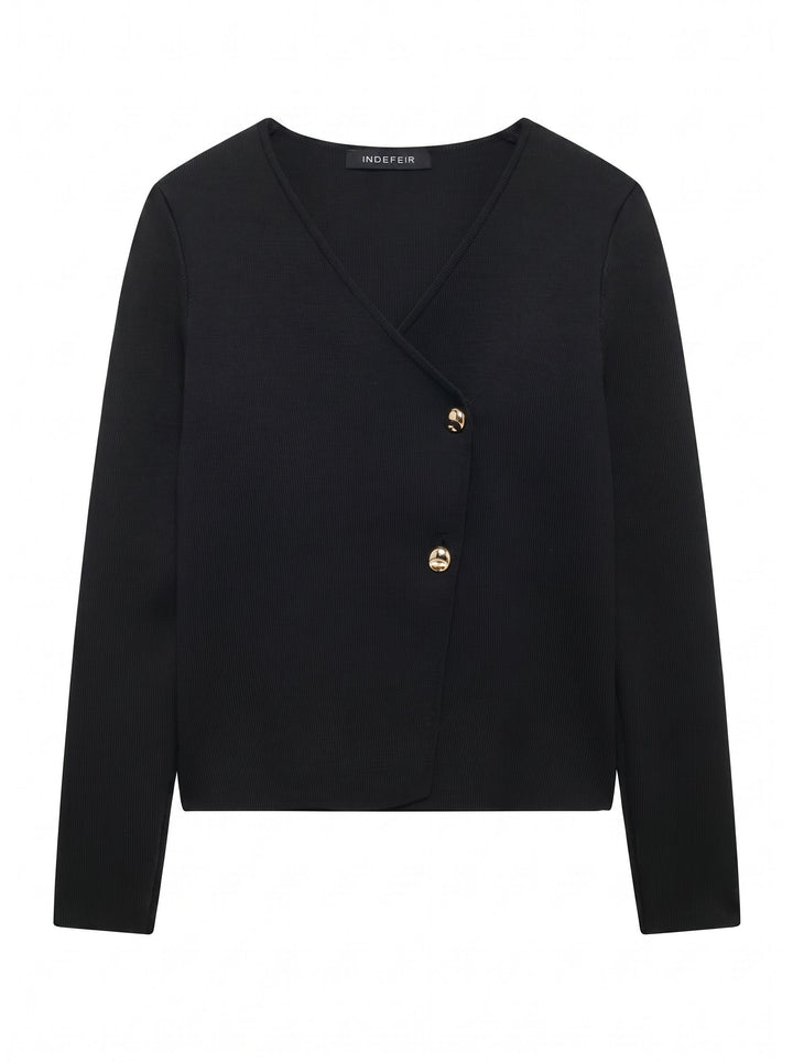 Elegant Asymmetric Button Knit Cardigan