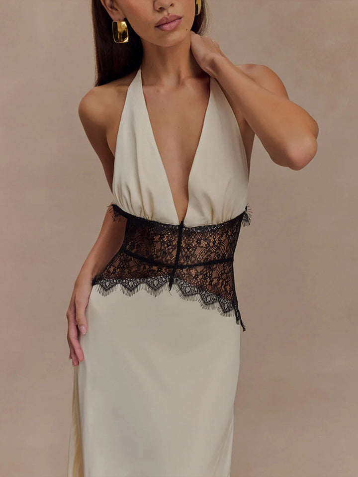 Halter Neck Deep V Maxi Dress