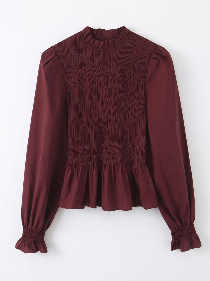 Smocked Striped Ruffled Button Up Shirt