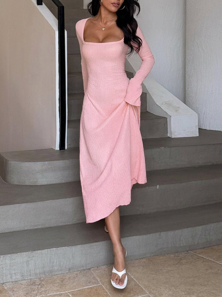 Square Neck Ribbed Knit Dress