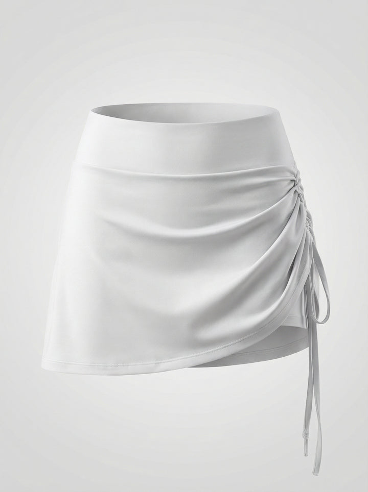 Asymmetrical-Ruched Drawstring Tennis Skort
