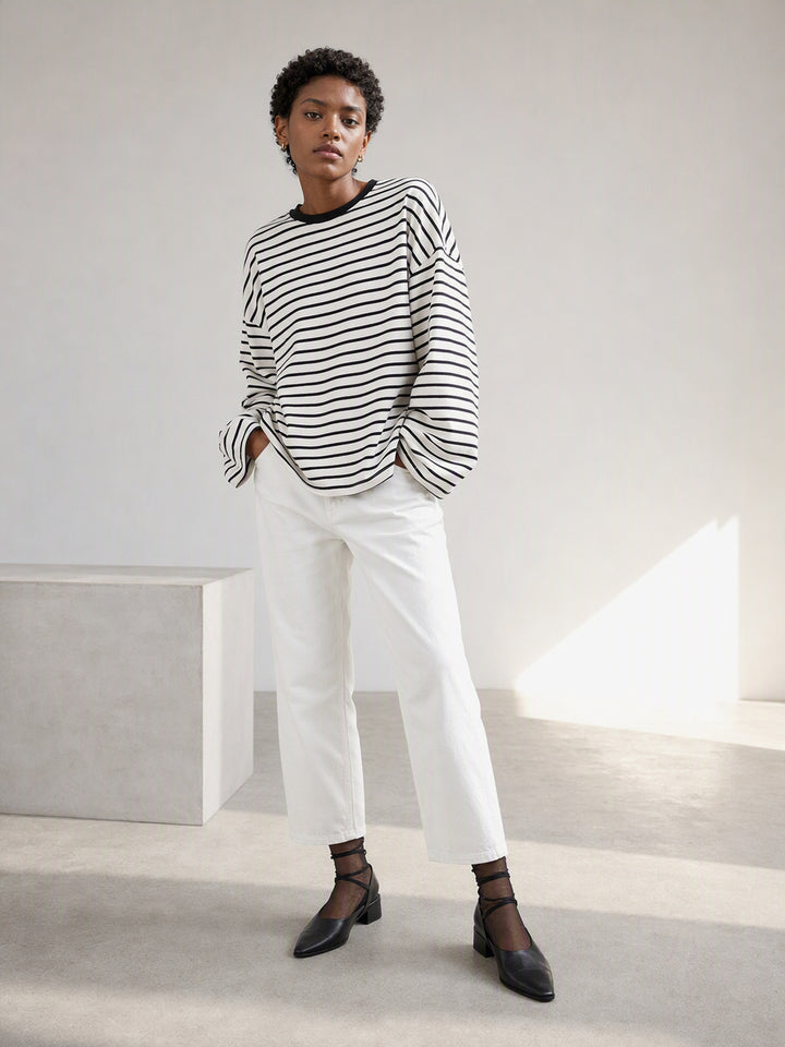 Oversized Striped Side Slit Tee