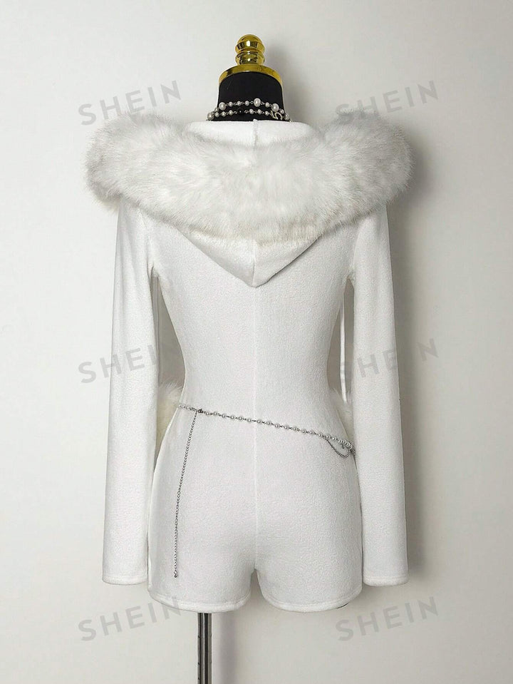Faux Fur Hooded Romper Playsuit
