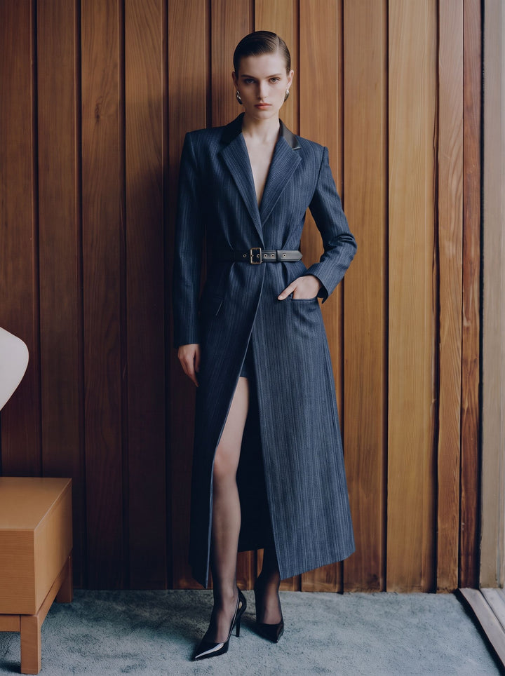 Tailored Belted Denim Trench Coat