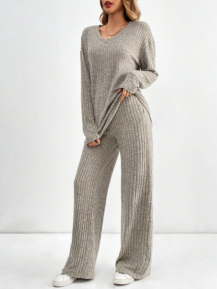 Cozy Ribbed Knit Lounge Pants Set