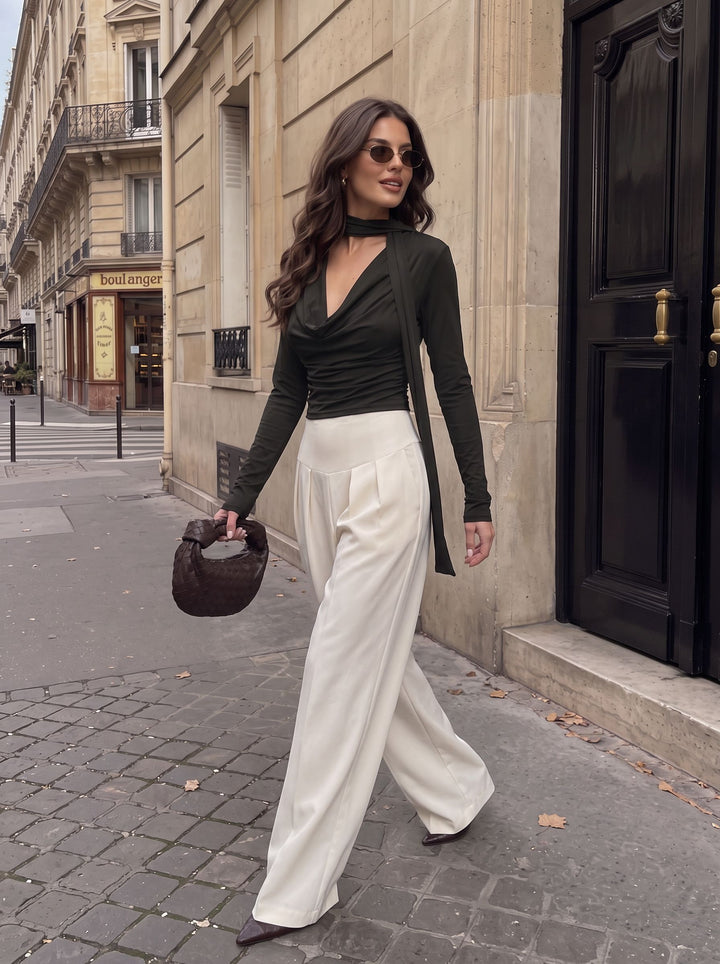 Draped Cowl Neck Long Sleeve Top