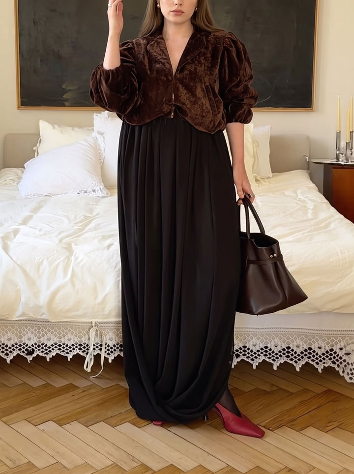 Flowy Draped High Waisted Midi Skirt