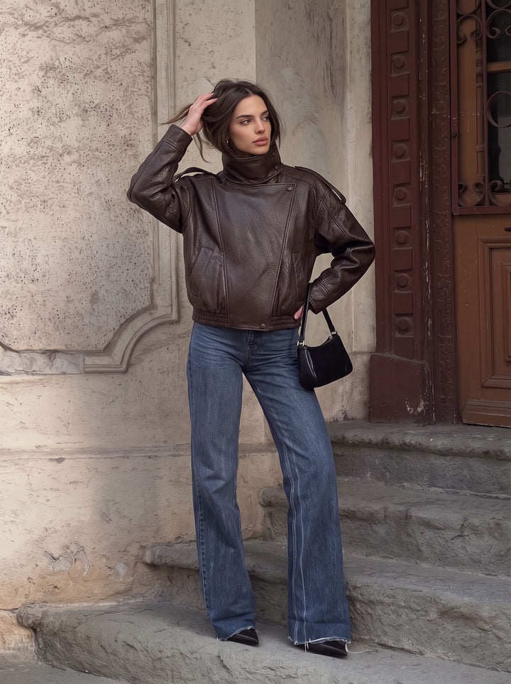 Oversized Vintage Brown Leather Jacket
