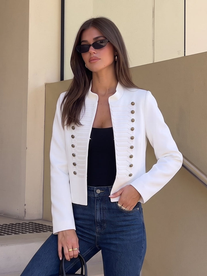 Gold Button Military Cropped Jacket