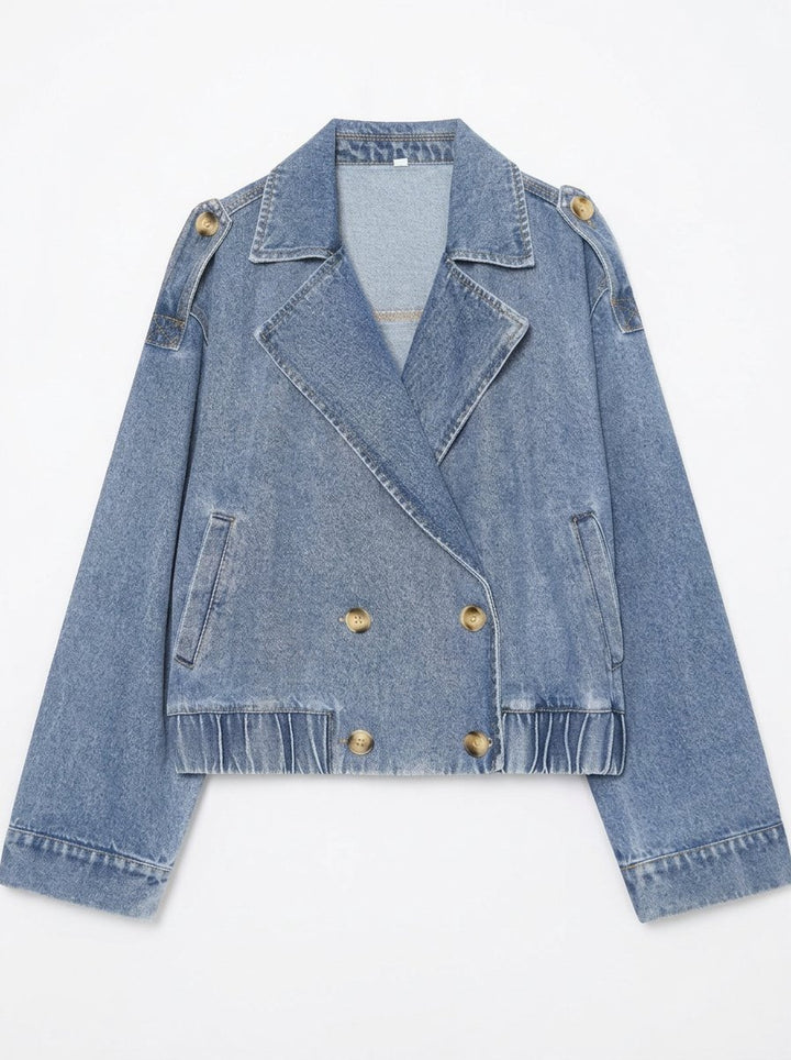 Cropped Double Breasted Denim Jacket