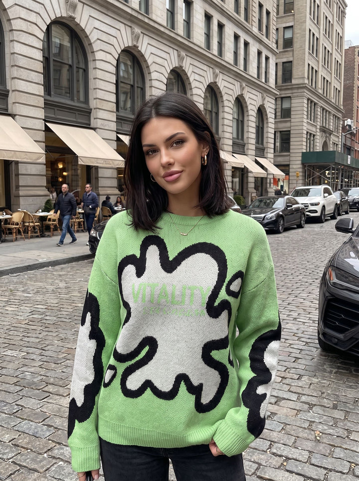 Oversized Graphic Pattern Crewneck Sweater